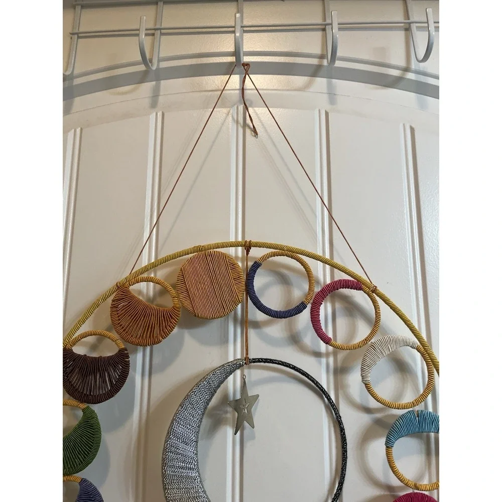 Decorative Moon Phases Wall Hanging Boho String Colorful Bells/Chimes 31x14